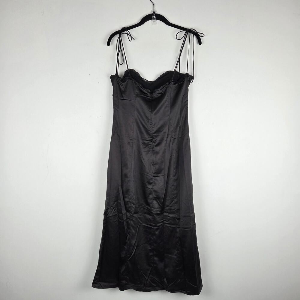 Leche Black Satin Baby Doll Sweetheart Neckline Midi Slip Dress Size Medium Sexy - Picture 5 of 10